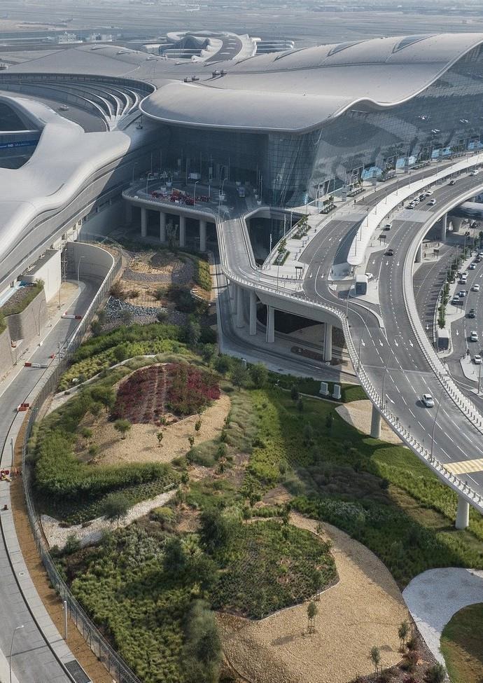 Landscaped approaches at Zayed International Airport in Abu Dhabi